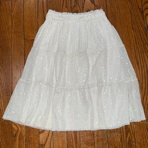 Zara girls white sequin tiered midi skirt size 13/14